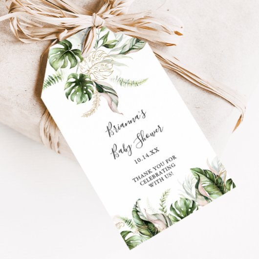 Gouden Tropische Groene Baby Shower Cadeaulabel