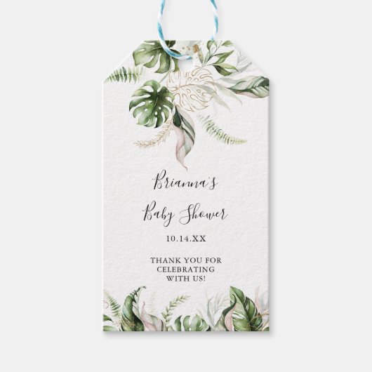 Gouden Tropische Groene Baby Shower Cadeaulabel (Voorkant)