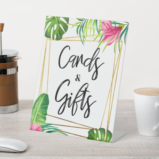 gouden tropische Kaarten en stiften Reclamebord Met Voetstuk (Insitu)