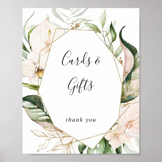 Gouden Tropische Loof Bloemkaarten en Cadeaus Poster (Voorkant)