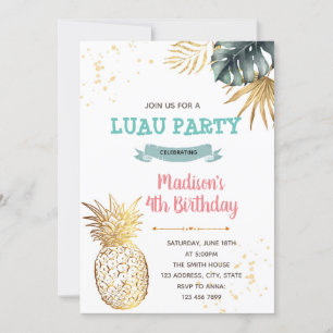 Gouden tropische luau verjaardagsthema kaart