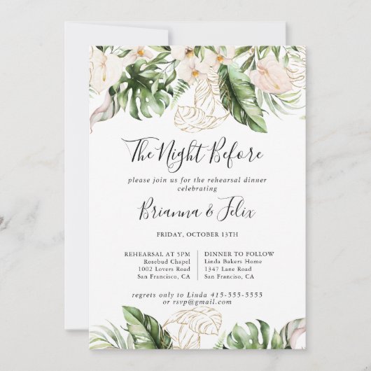 Gouden tropische nacht voor repetitie diner kaart (Voorkant)