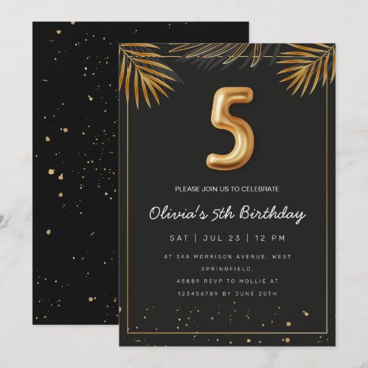 Gouden Tropische Palm Bladeren 5e Verjaardag Kaart (Voorkant / Achterkant)