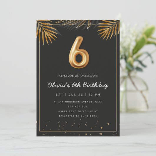 Gouden Tropische Palm Bladeren 6e Verjaardag Kaart (Staand voorkant)