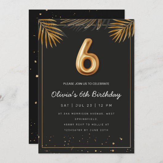 Gouden Tropische Palm Bladeren 6e Verjaardag Kaart (Voorkant / Achterkant)