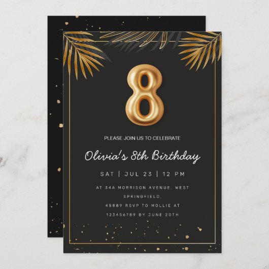 Gouden Tropische Palm Bladeren 8e Verjaardag Kaart (Voorkant / Achterkant)