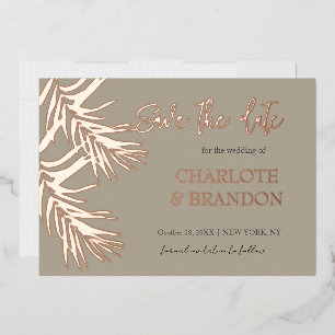 Gouden Tropische Palmblad Huwelijk Save The Date Folie Uitnodiging