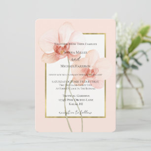 Gouden Tropische Roze Orchidee Bloemen Bruiloft Kaart