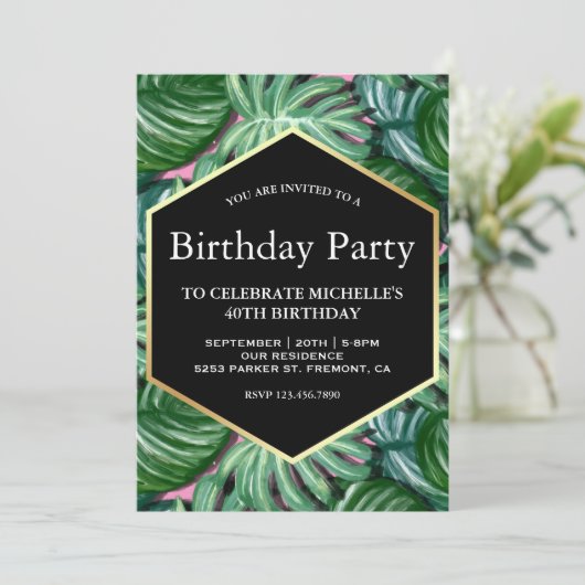 Gouden Tropische Waterverf verlaat verjaardagsfees Kaart (Staand voorkant)