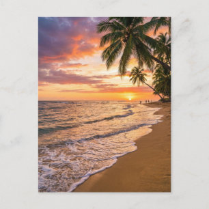 Gouden Tropische Zonsondergang Strand Ansichtkaart Briefkaart