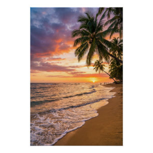 Gouden Tropische Zonsondergang Strand Poster