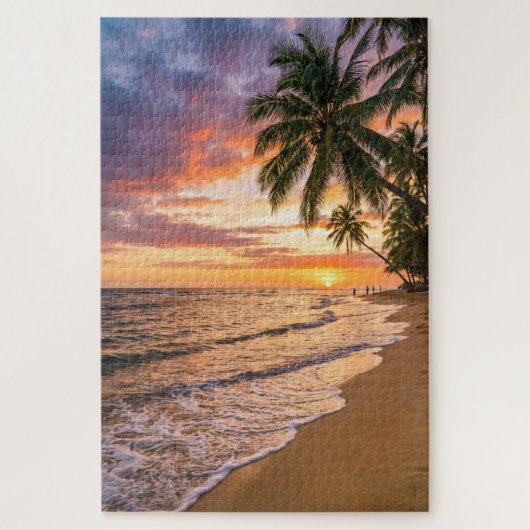 Gouden Tropische Zonsondergang Strand Puzzel (Verticaal)