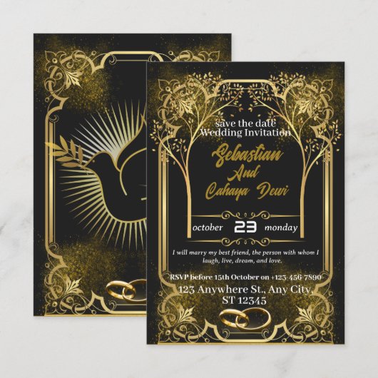 Gouden Trouw Uitnodiging (Voorkant / Achterkant)