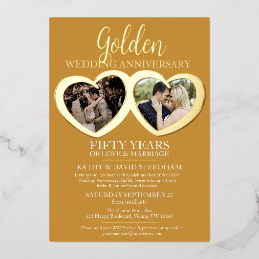 Gouden trouwdag 50e feest 6 foto's folie uitnodiging (Voorkant)
