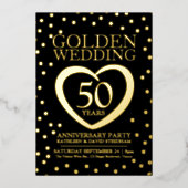 Gouden trouwdag 50ste feest zwart goud folie uitnodiging (Voorkant)
