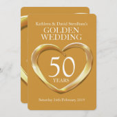 Gouden trouwdag hart 50 jaar gouden feest uitnodig kaart (Voorkant / Achterkant)