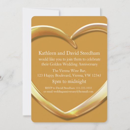 Gouden trouwdag hart 50 jaar gouden feest uitnodig kaart (Achterkant)