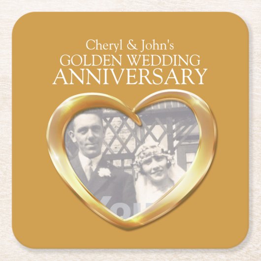 Gouden trouwdag hart foto onderzetters (Voorkant)