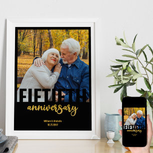 Gouden Trouwfoto Modern 50ste Verjaardag Poster