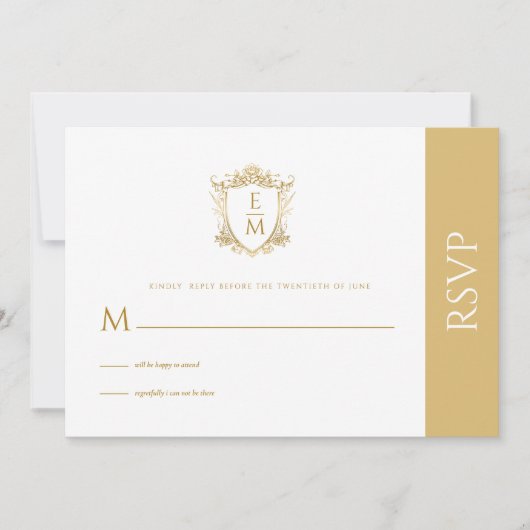 Gouden Trouwkam Custom Monogram RSVP-kaart Kaart (Voorkant)