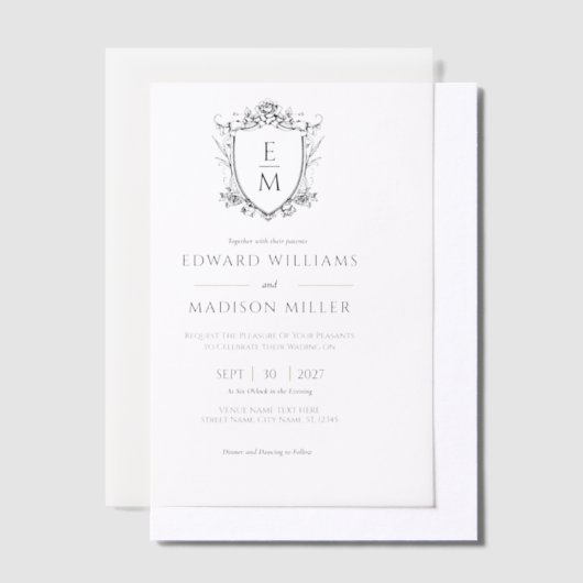 Gouden Trouwkam Custom Trouwkleding Initialen Vellum Uitnodigingen (Offset)