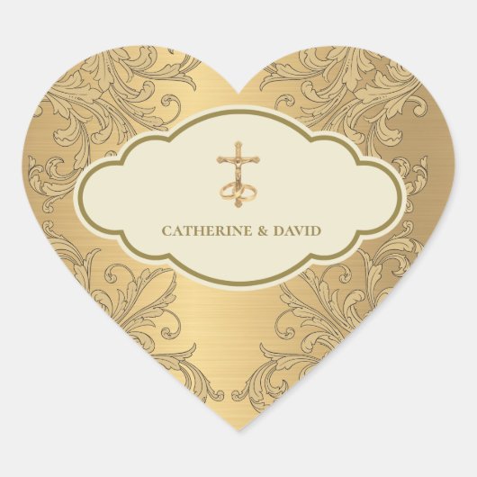 Gouden Trouwkruis Hart Sticker (Voorkant)