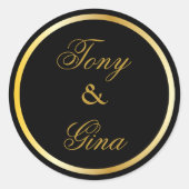 Gouden trouwnamen Zwart Ronde Stickers (Voorkant)