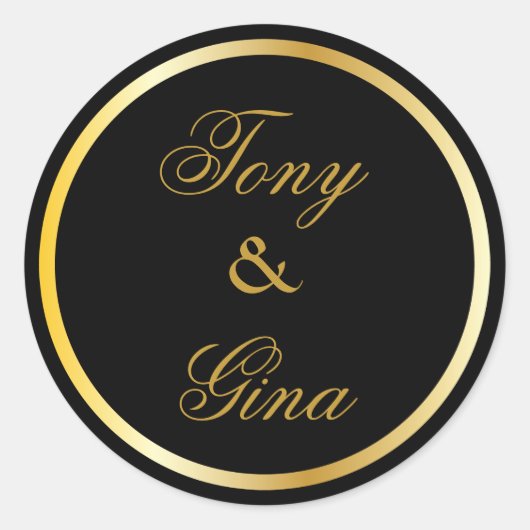 Gouden trouwnamen Zwart Ronde Stickers (Voorkant)