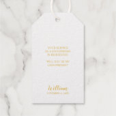 Gouden Trouwpak en Stropdas Groomsman Voorstel Cadeaulabels (Achterkant)