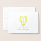 Gouden Trouwpak en Stropdas Groomsman Voorstel Folie Kaarten (Voorkant met envelop)