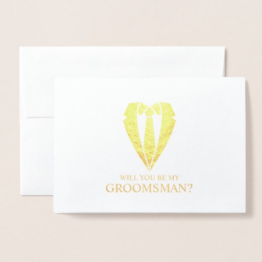 Gouden Trouwpak en Stropdas Groomsman Voorstel Folie Kaarten (Voorkant met envelop)