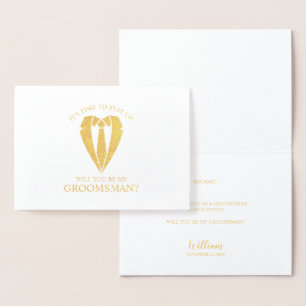 Gouden Trouwpak Gepersonaliseerde Groomsman Voorst Folie Kaarten