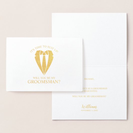 Gouden Trouwpak Gepersonaliseerde Groomsman Voorst Folie Kaarten (Display)