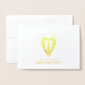 Gouden Trouwpak Gepersonaliseerde Groomsman Voorst Folie Kaarten (Voorkant met envelop)