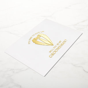 Gouden Trouwpak Gepersonaliseerde Groomsman Voorst Folie Uitnodiging