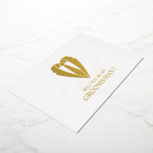 Gouden Trouwpak Gepersonaliseerde Groomsman Voorst Folie Uitnodiging