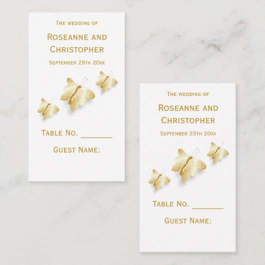 Gouden Trouwplaats Instelling Kaart Vlinders Desig Plaatskaartje (Voorkant / Achterkant)