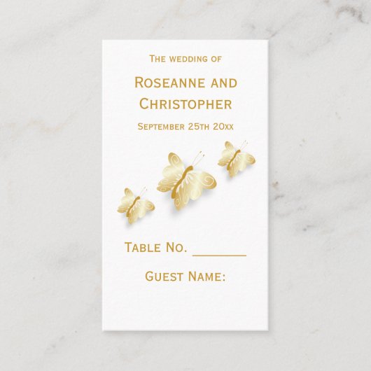 Gouden Trouwplaats Instelling Kaart Vlinders Desig Plaatskaartje (Voorkant)