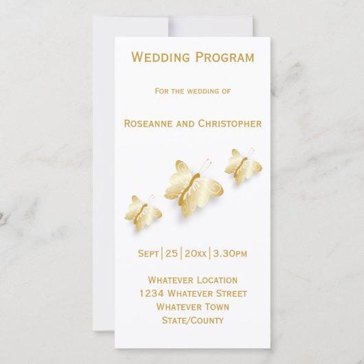 Gouden Trouwprogramma Vlinders Ontwerp (Voorkant)