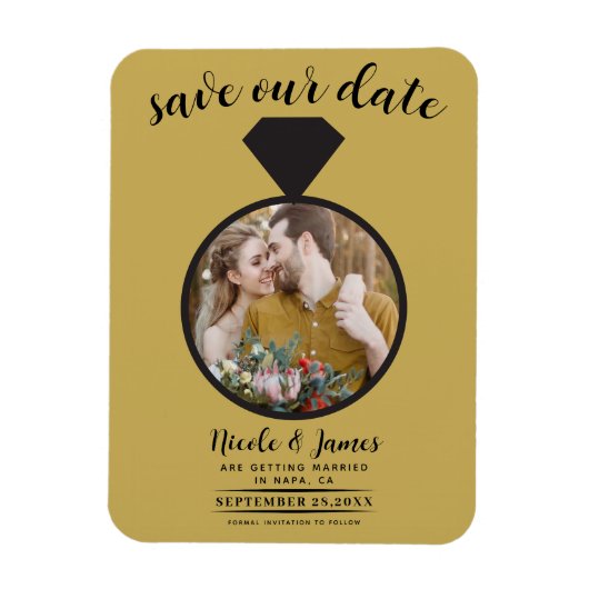 Gouden trouwring foto Save the Date Magneet (Verticaal)