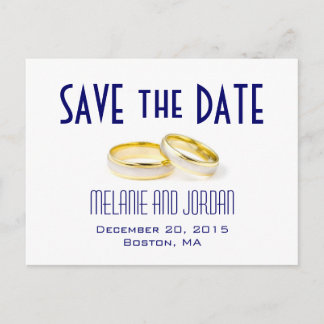 Gouden Trouwringen Blauw Save the Date Briefkaarte Aankondigingskaart