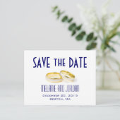 Gouden Trouwringen Blauw Save the Date Briefkaarte Aankondigingskaart (Staand voorkant)
