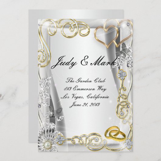 Gouden trouwringen en harten bruiloft menu Kaart (Voorkant / Achterkant)