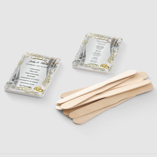 Gouden trouwringen en harten bruiloft programma handwaaier (Niet-gemonteerd)