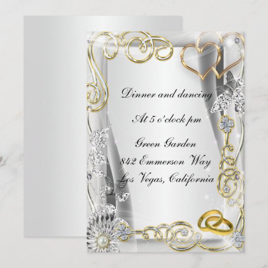 Gouden trouwringen en harten receptie Kaart (Voorkant / Achterkant)