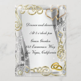 Gouden trouwringen en harten receptie Kaart