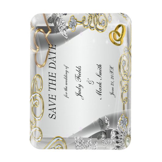 Gouden trouwringen en harten sparen de datummagnee magneet (Verticaal)