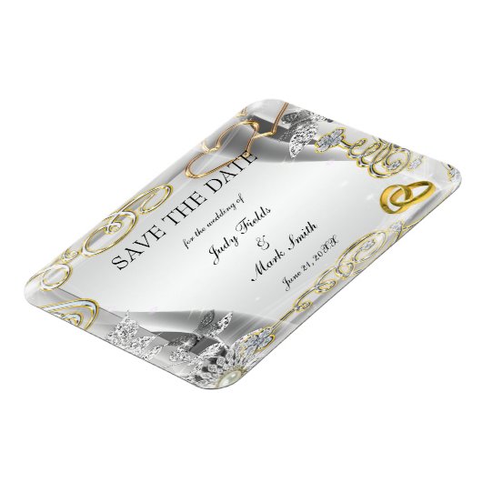 Gouden trouwringen en harten sparen de datummagnee magneet (Linkerzijde)