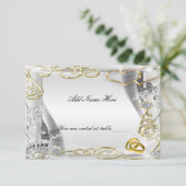 Gouden trouwringen en harten tafelkaart kaart (Staand voorkant)