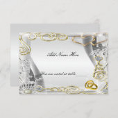 Gouden trouwringen en harten tafelkaart kaart (Voorkant / Achterkant)